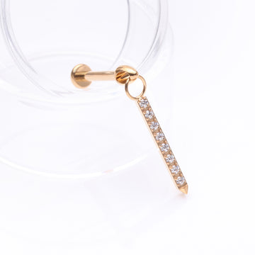 Detail View 1 of Implant Grade Titanium Golden Sparkle Bar Dangle Internally Threaded Labret-Clear Gem